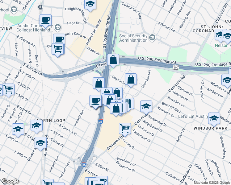 map of restaurants, bars, coffee shops, grocery stores, and more near 1012 Reinli Street in Austin