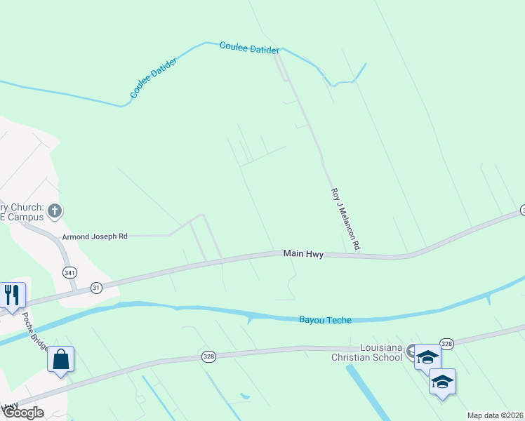map of restaurants, bars, coffee shops, grocery stores, and more near 1038 Jeffery Broussard Road in Breaux Bridge
