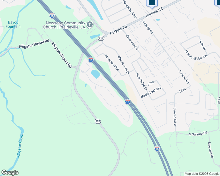 map of restaurants, bars, coffee shops, grocery stores, and more near 18195 Fountain Hill Boulevard in Prairieville
