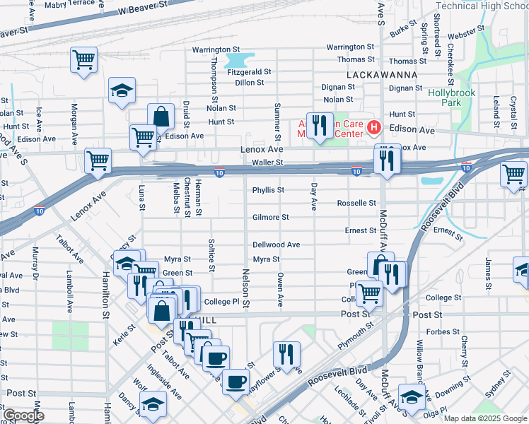map of restaurants, bars, coffee shops, grocery stores, and more near 3322 Gilmore Street in Jacksonville