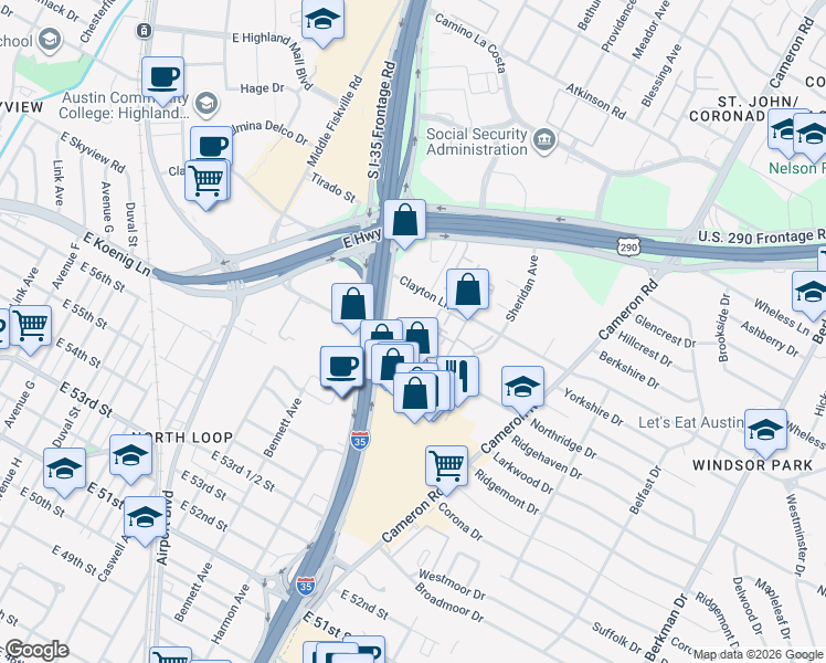 map of restaurants, bars, coffee shops, grocery stores, and more near 1012 Reinli Street in Austin