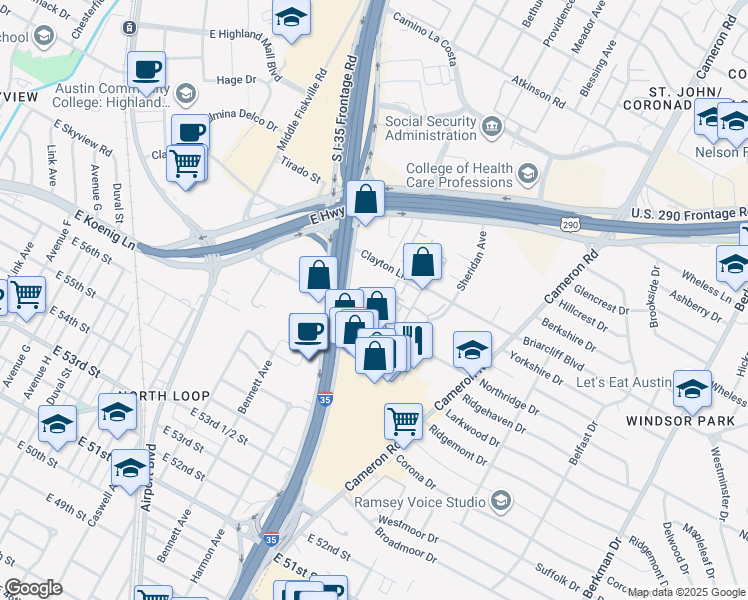 map of restaurants, bars, coffee shops, grocery stores, and more near 1012 Reinli Street in Austin