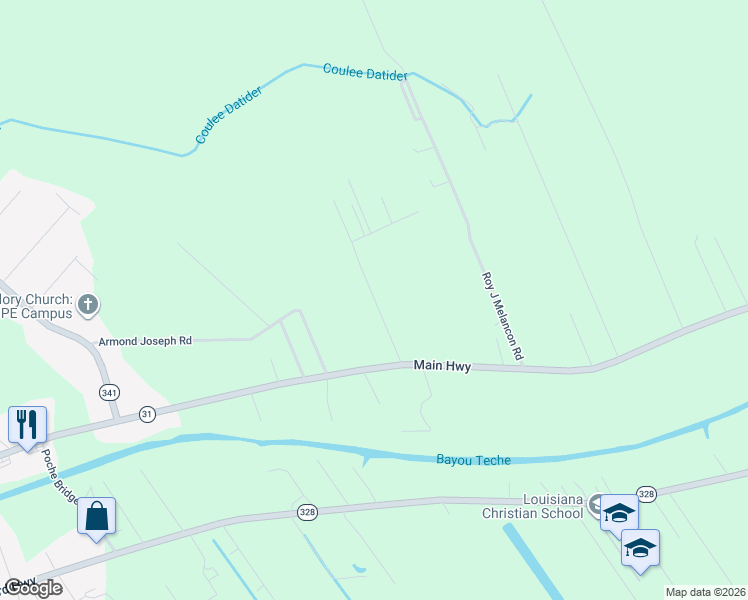 map of restaurants, bars, coffee shops, grocery stores, and more near 1038 Jeffery Broussard Road in Breaux Bridge