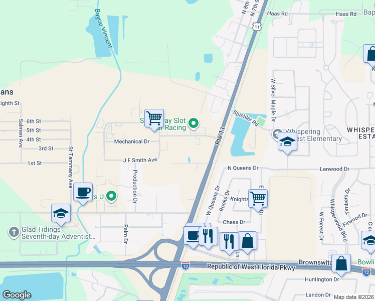 map of restaurants, bars, coffee shops, grocery stores, and more near 61101 U.S. 11 in Slidell