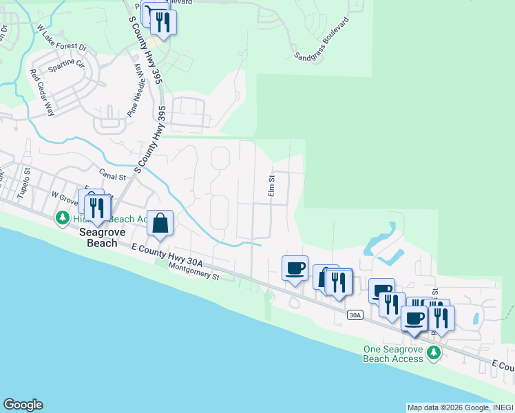 map of restaurants, bars, coffee shops, grocery stores, and more near 131 Shady Pines Drive in Santa Rosa Beach