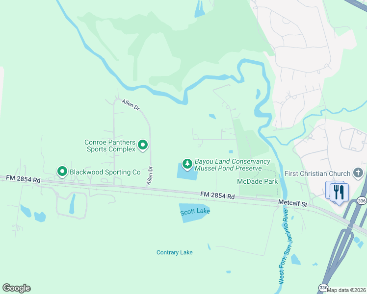map of restaurants, bars, coffee shops, grocery stores, and more near 211 Garden West in Conroe