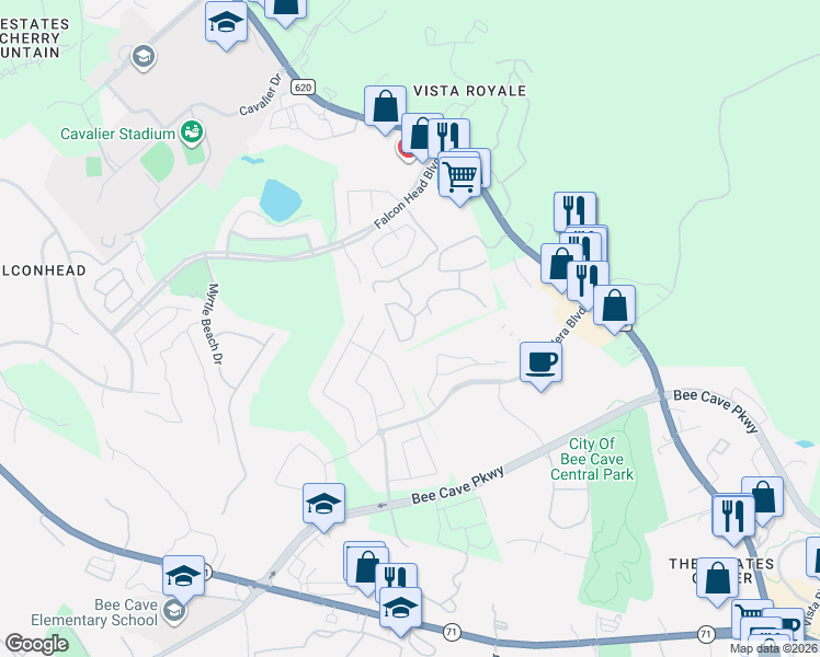 map of restaurants, bars, coffee shops, grocery stores, and more near 13507 Golden Wave Loop in Austin