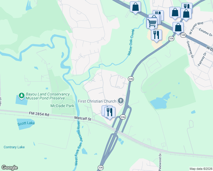 map of restaurants, bars, coffee shops, grocery stores, and more near 1567 Memorial Drive in Conroe