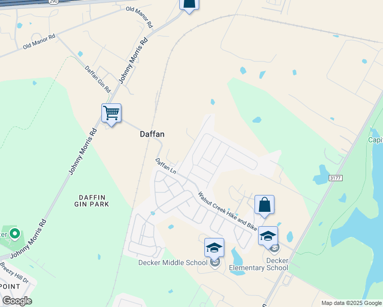 map of restaurants, bars, coffee shops, grocery stores, and more near 7500 Daffan Lane in Austin