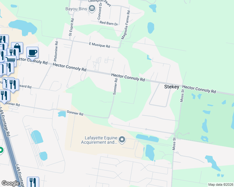 map of restaurants, bars, coffee shops, grocery stores, and more near 109 Sonnier Road in Carencro