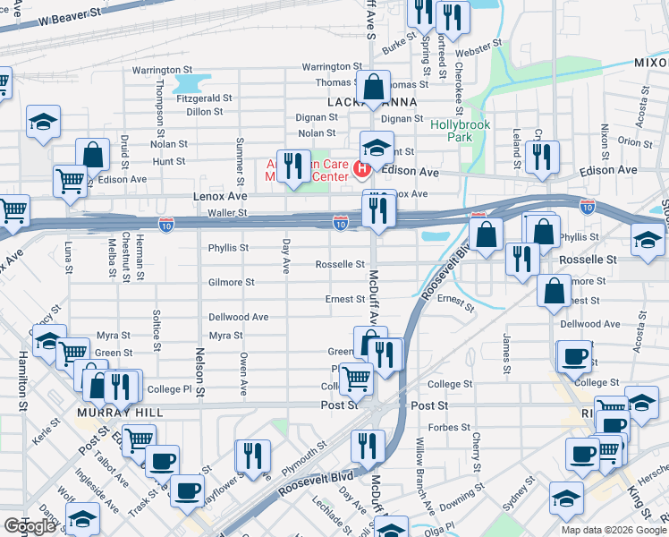 map of restaurants, bars, coffee shops, grocery stores, and more near 3112 Phyllis Street in Jacksonville