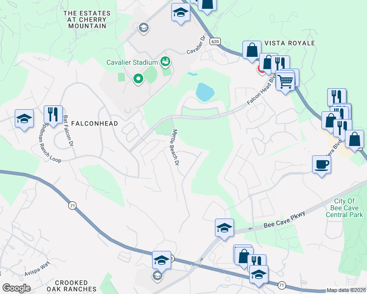 map of restaurants, bars, coffee shops, grocery stores, and more near 14416 Piper Glen Drive in Austin