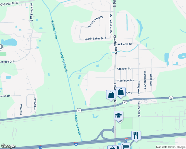 map of restaurants, bars, coffee shops, grocery stores, and more near 11445 Kittrell Pines Terrace in Jacksonville
