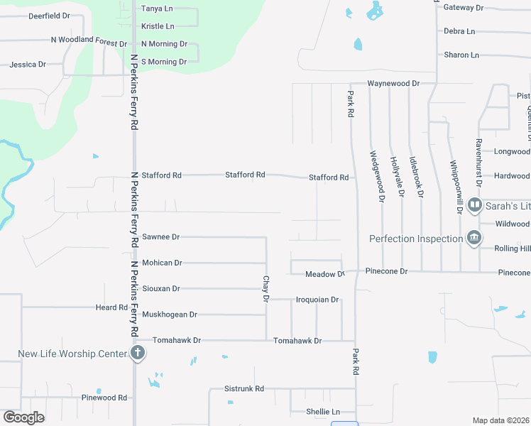 map of restaurants, bars, coffee shops, grocery stores, and more near 1101-1599 East Leichty Road in Moss Bluff