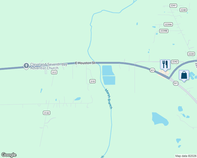map of restaurants, bars, coffee shops, grocery stores, and more near 313 County Road 310 in Cleveland