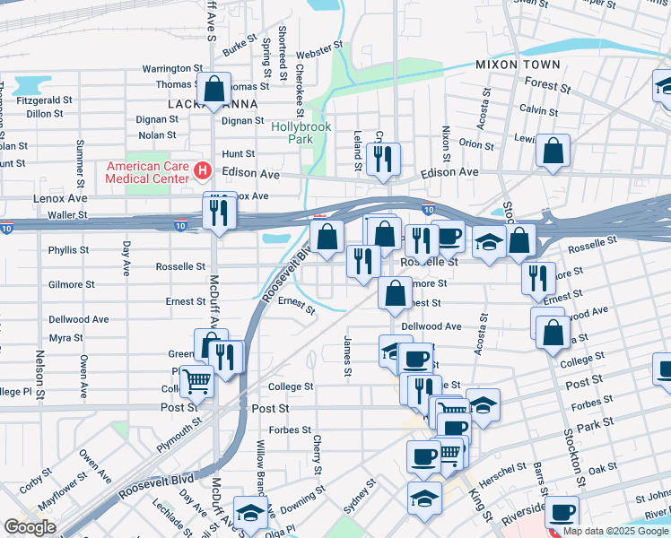 map of restaurants, bars, coffee shops, grocery stores, and more near 2753 Rosselle Street in Jacksonville