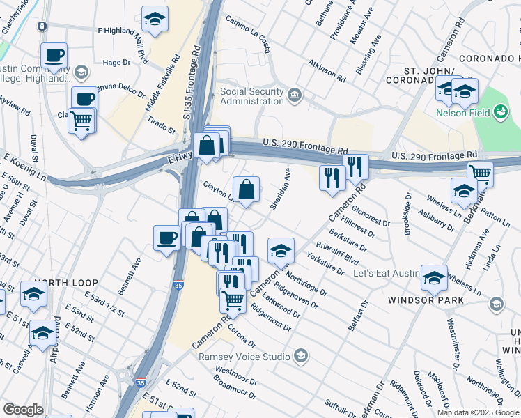 map of restaurants, bars, coffee shops, grocery stores, and more near 1041 Rosemont Street in Austin