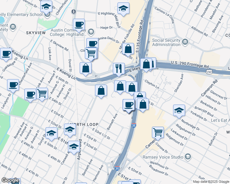 map of restaurants, bars, coffee shops, grocery stores, and more near 937 Reinli Street in Austin