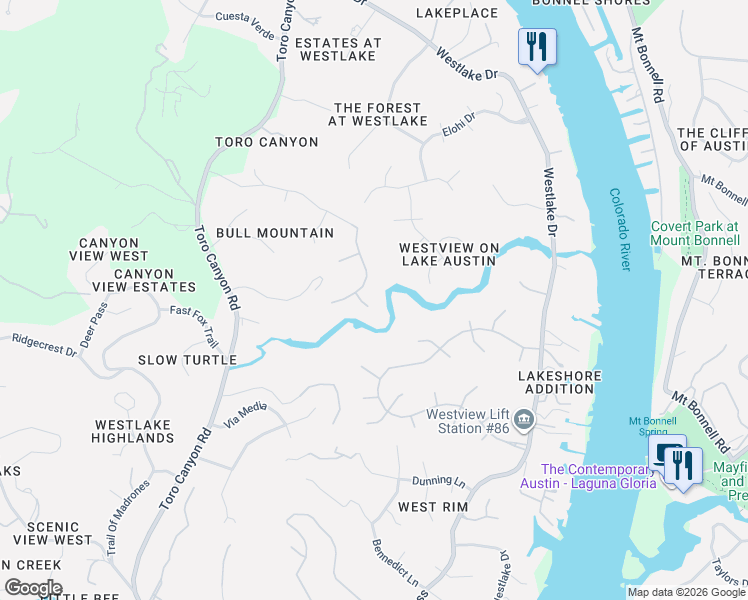 map of restaurants, bars, coffee shops, grocery stores, and more near 3204 Rain Dance Cove in Austin