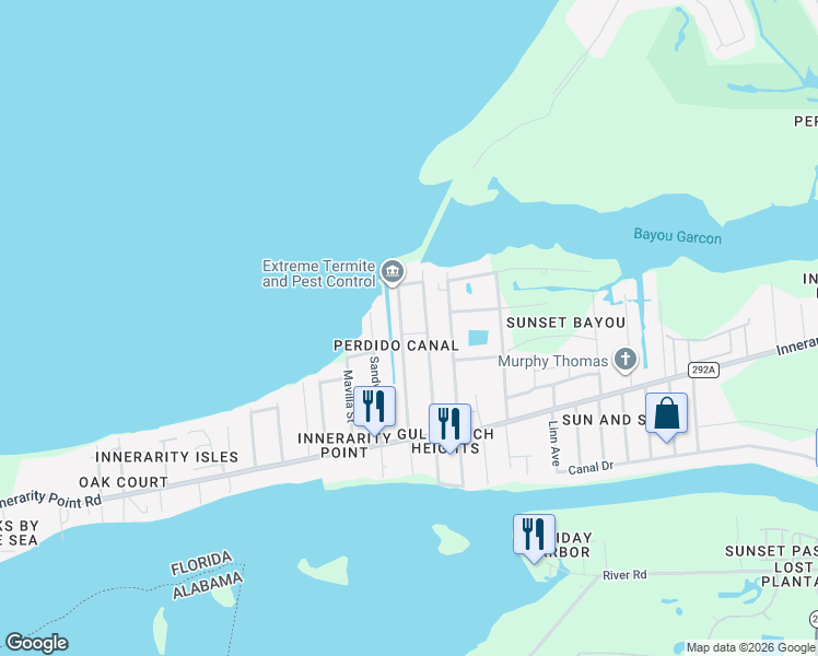 map of restaurants, bars, coffee shops, grocery stores, and more near 5526 Bob O Link Road in Pensacola