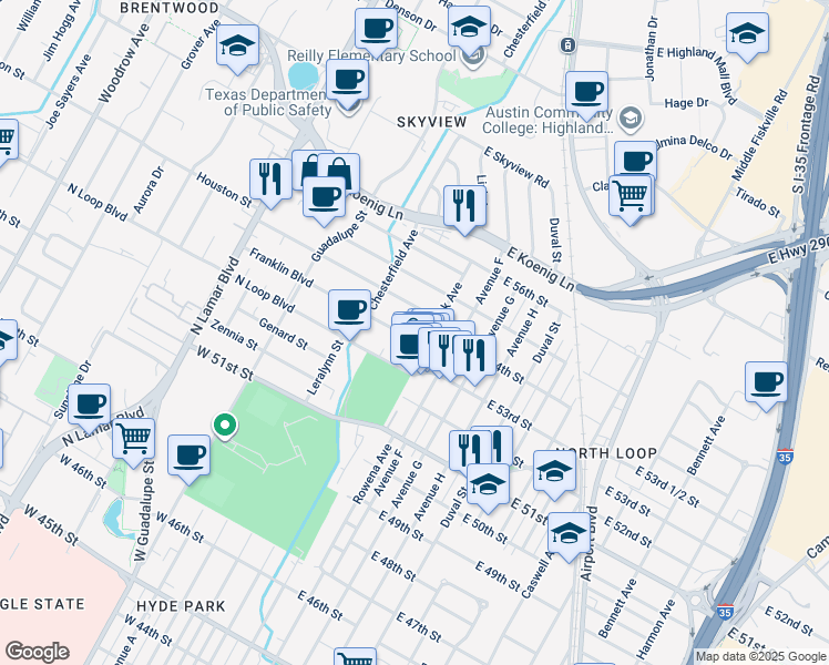 map of restaurants, bars, coffee shops, grocery stores, and more near 109 Nelray Boulevard in Austin