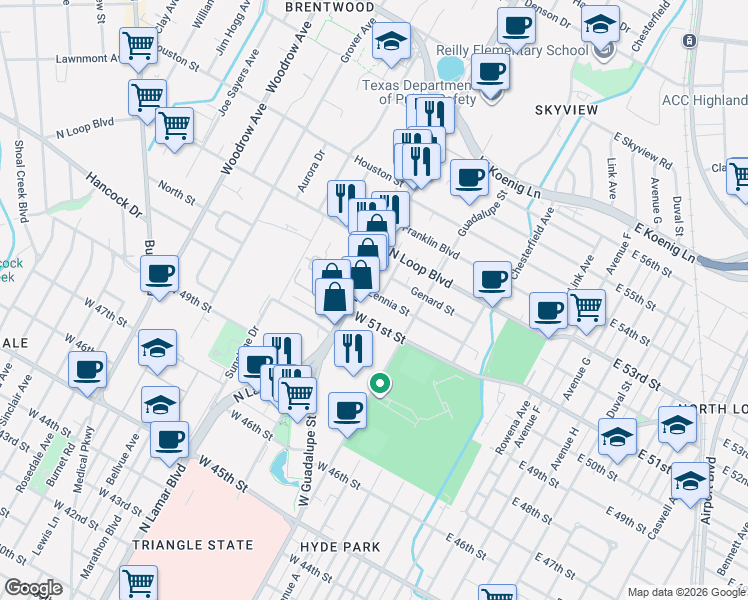 map of restaurants, bars, coffee shops, grocery stores, and more near 700 Zennia Street in Austin