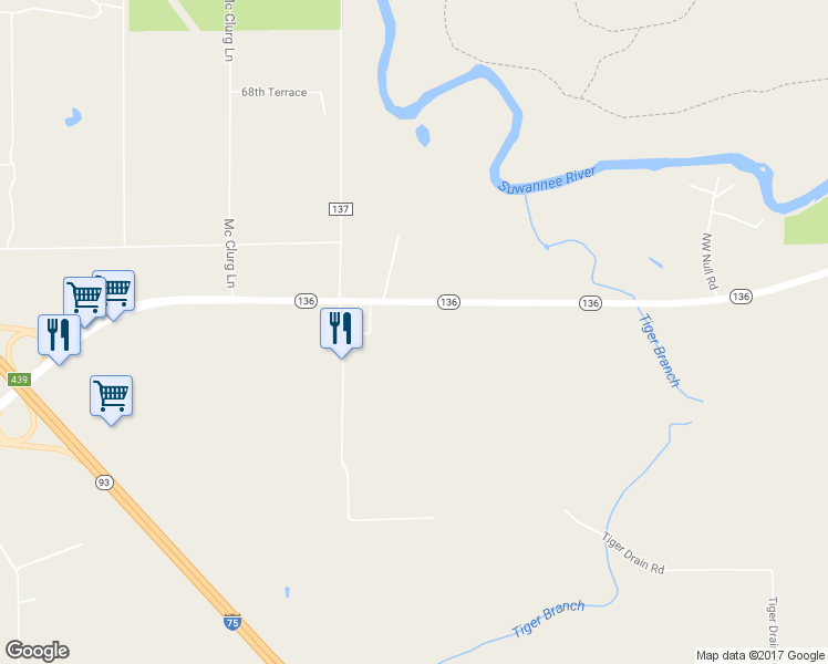 map of restaurants, bars, coffee shops, grocery stores, and more near 2166 Northwest Thunder Road in White Springs