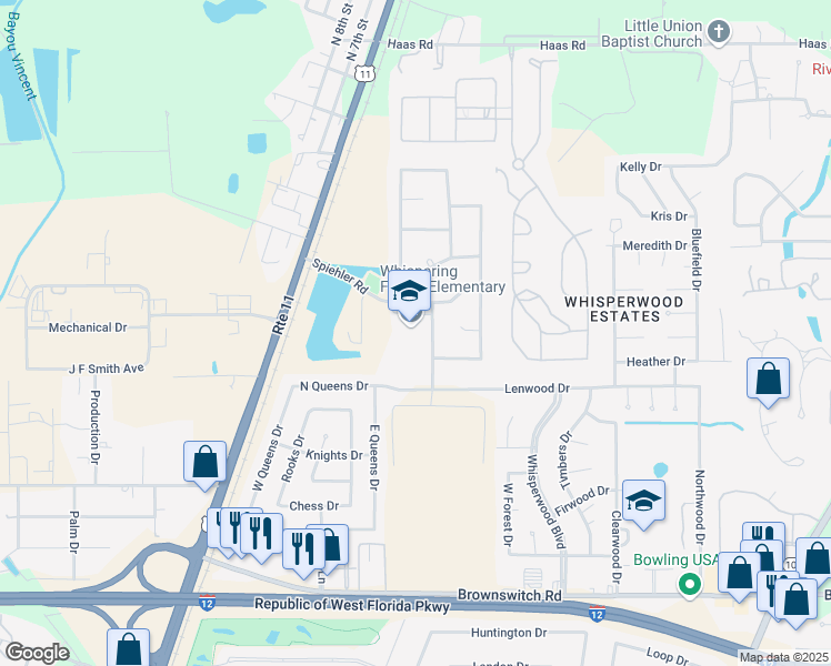 map of restaurants, bars, coffee shops, grocery stores, and more near 38374 Spiehler Road in Slidell