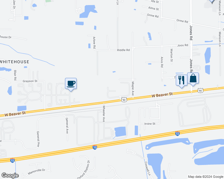 map of restaurants, bars, coffee shops, grocery stores, and more near 9745 Watershed Court in Jacksonville