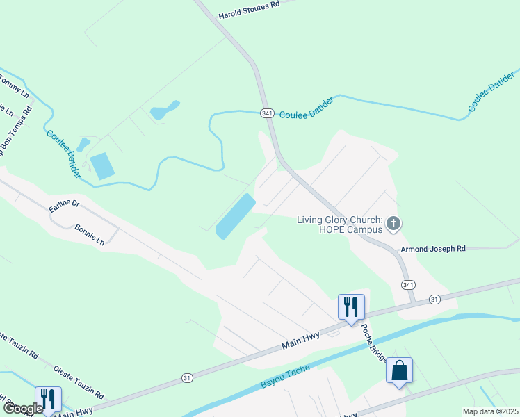 map of restaurants, bars, coffee shops, grocery stores, and more near 1030 Par Road 610 in Breaux Bridge