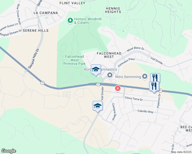 map of restaurants, bars, coffee shops, grocery stores, and more near 16109 Rockies Run Summit in Austin