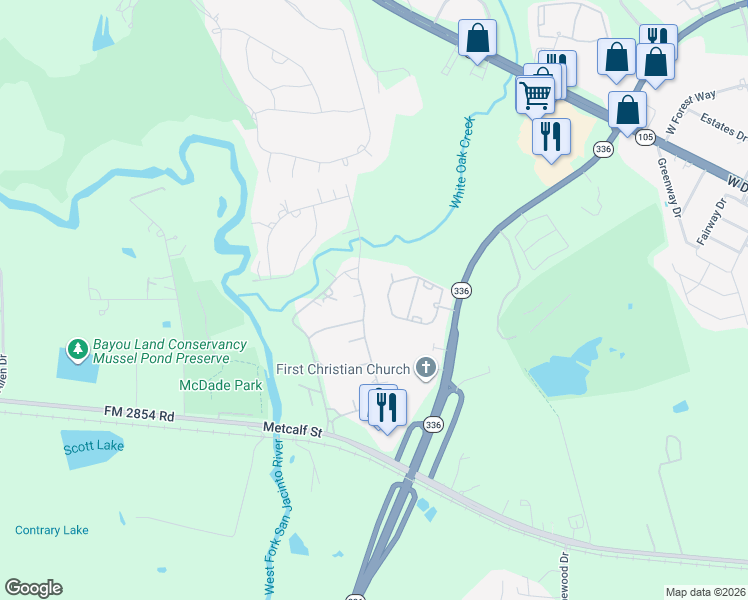 map of restaurants, bars, coffee shops, grocery stores, and more near 1567 Memorial Drive in Conroe
