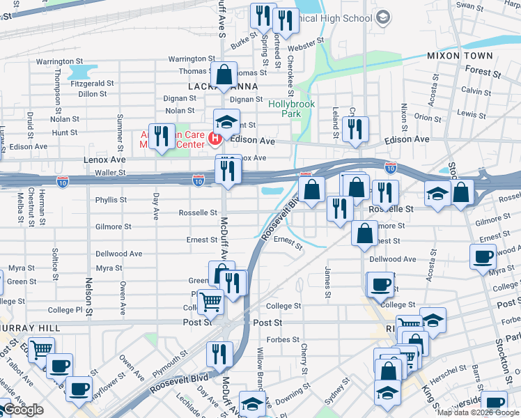 map of restaurants, bars, coffee shops, grocery stores, and more near 675 Willow Branch Avenue in Jacksonville