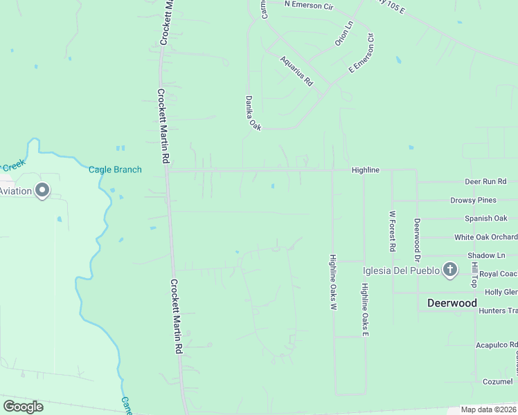 map of restaurants, bars, coffee shops, grocery stores, and more near 16299 Crockett Martin Estates Drive in Cut and Shoot