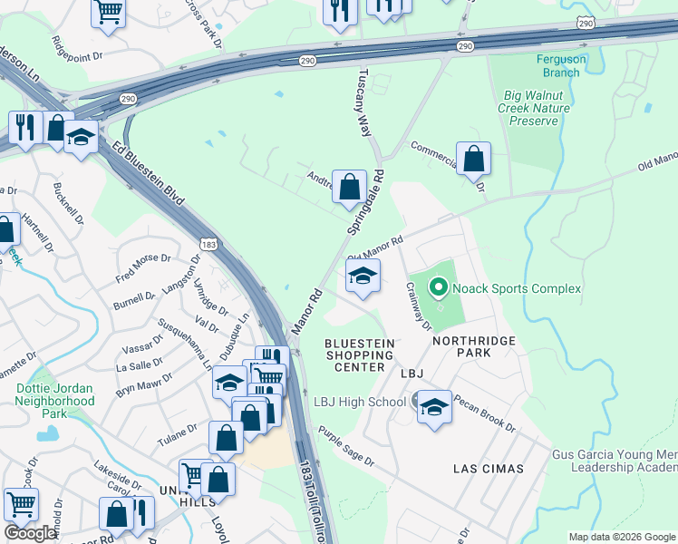 map of restaurants, bars, coffee shops, grocery stores, and more near in Travis County