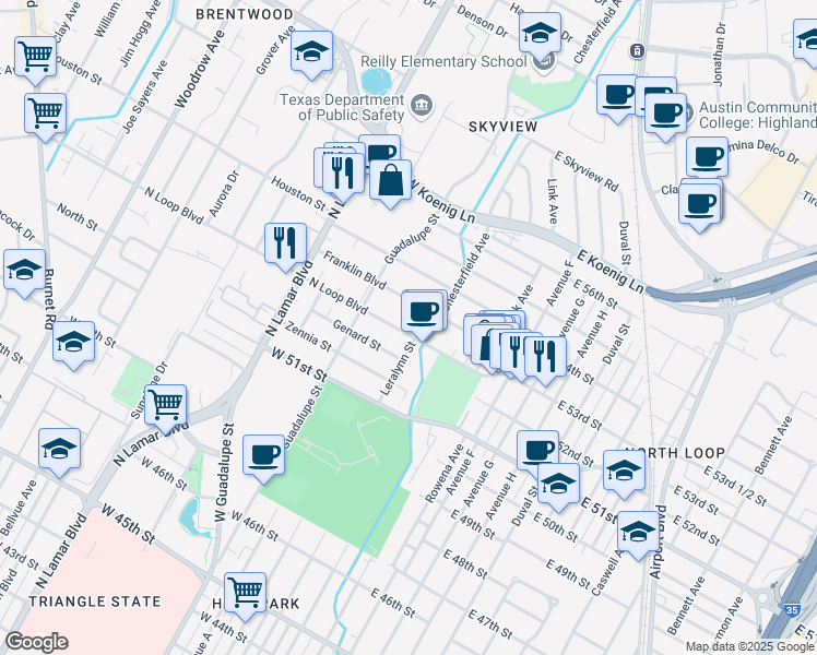 map of restaurants, bars, coffee shops, grocery stores, and more near 308 West North Loop Boulevard in Austin
