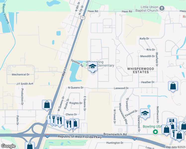 map of restaurants, bars, coffee shops, grocery stores, and more near 38374 Spiehler Road in Slidell