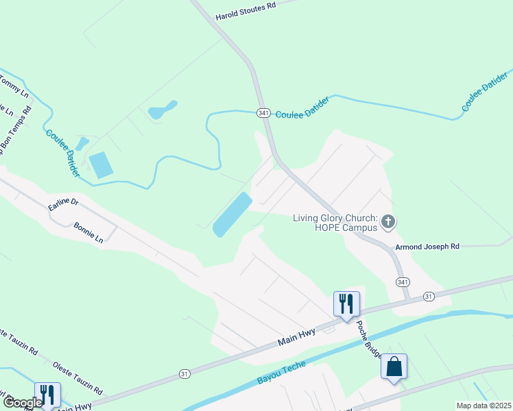 map of restaurants, bars, coffee shops, grocery stores, and more near 1030 Par Road 610 in Breaux Bridge