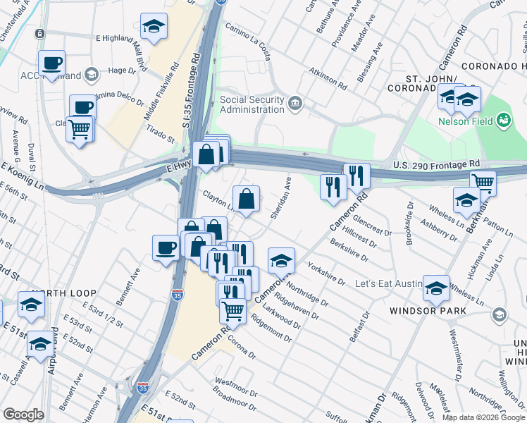 map of restaurants, bars, coffee shops, grocery stores, and more near 1041 Rosemont Street in Austin