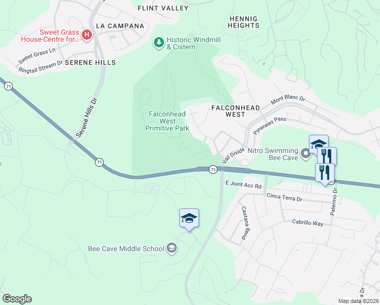 map of restaurants, bars, coffee shops, grocery stores, and more near 16209 Rockies Run Summit in Austin