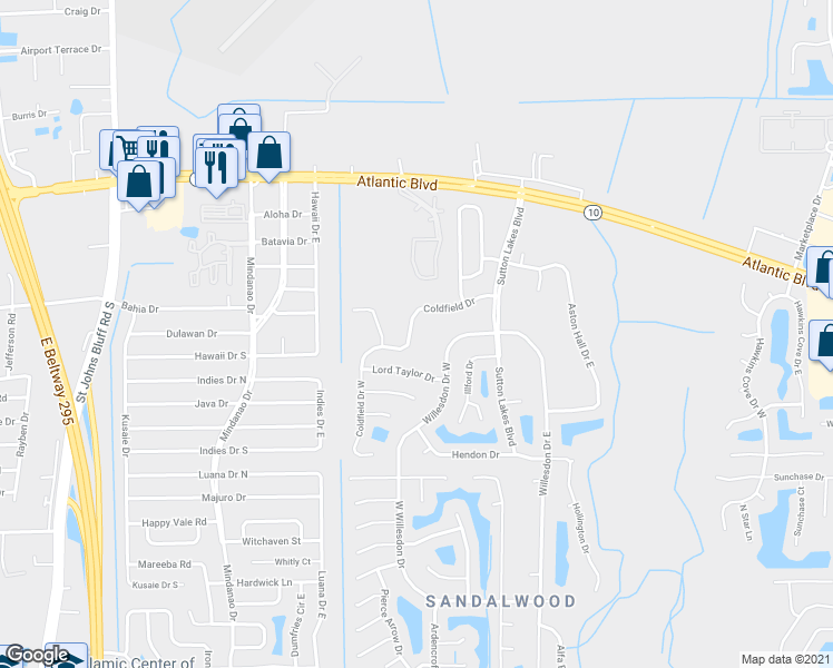 map of restaurants, bars, coffee shops, grocery stores, and more near 11124 Coldfield Drive in Jacksonville