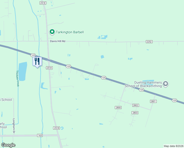 map of restaurants, bars, coffee shops, grocery stores, and more near Texas 105 in Cleveland