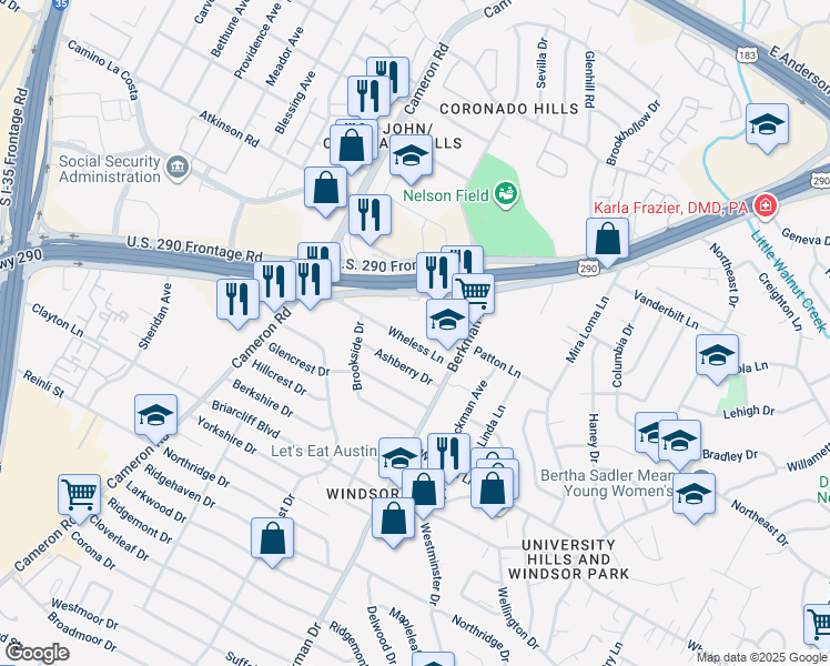 map of restaurants, bars, coffee shops, grocery stores, and more near 1514 Wheless Lane in Austin