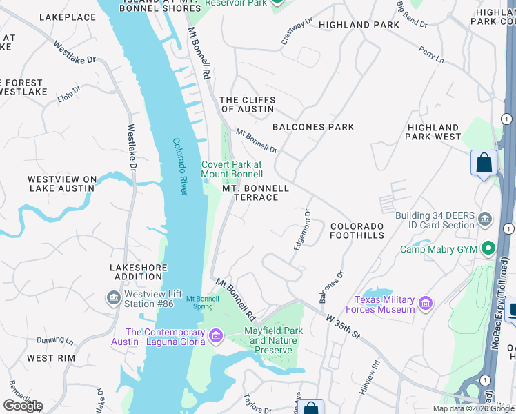 map of restaurants, bars, coffee shops, grocery stores, and more near 3501 Bonnell Court in Austin