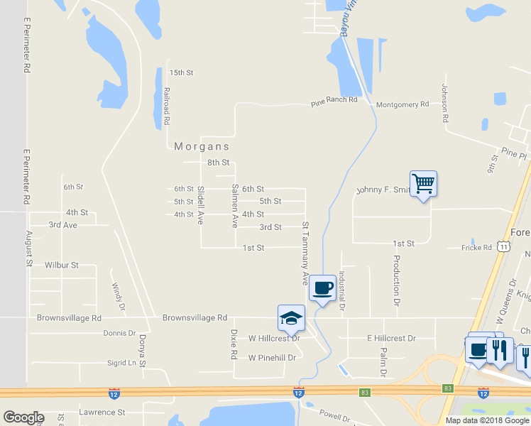 map of restaurants, bars, coffee shops, grocery stores, and more near 37271 4th Street in Slidell