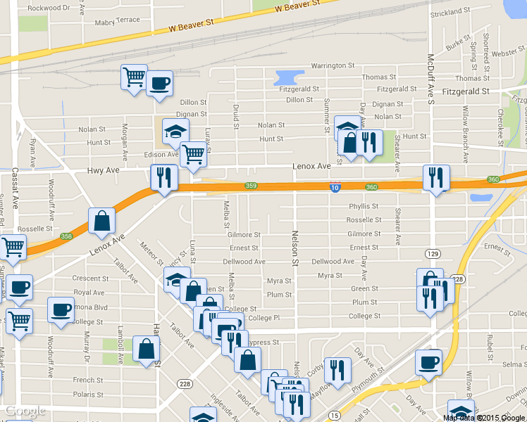 map of restaurants, bars, coffee shops, grocery stores, and more near 644 Bridal Avenue in Jacksonville