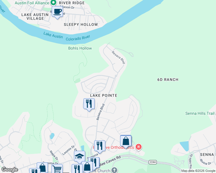 map of restaurants, bars, coffee shops, grocery stores, and more near 1901 Sea Eagle View in Austin