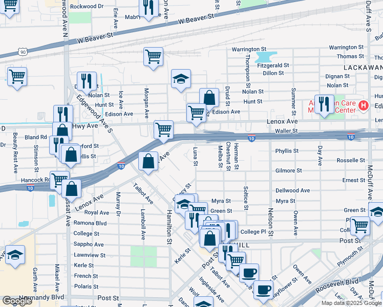 map of restaurants, bars, coffee shops, grocery stores, and more near 625 Luna Court in Jacksonville