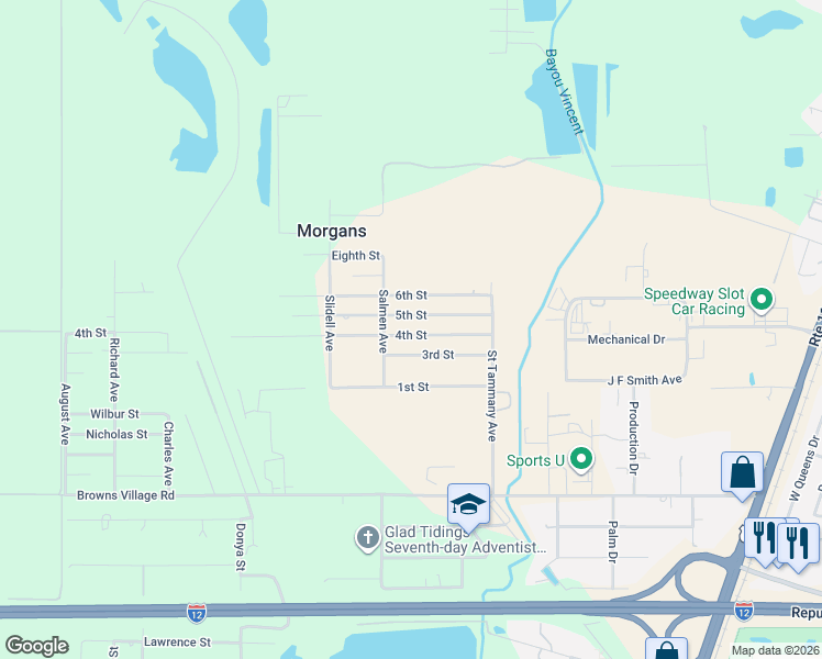map of restaurants, bars, coffee shops, grocery stores, and more near 37223 Fourth Street in Slidell
