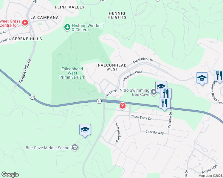 map of restaurants, bars, coffee shops, grocery stores, and more near 16101 Maritime Alps Way in Austin